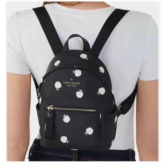 Kate Spade Chelsea The Little Mini Black Nylon Apple Backpack Bag